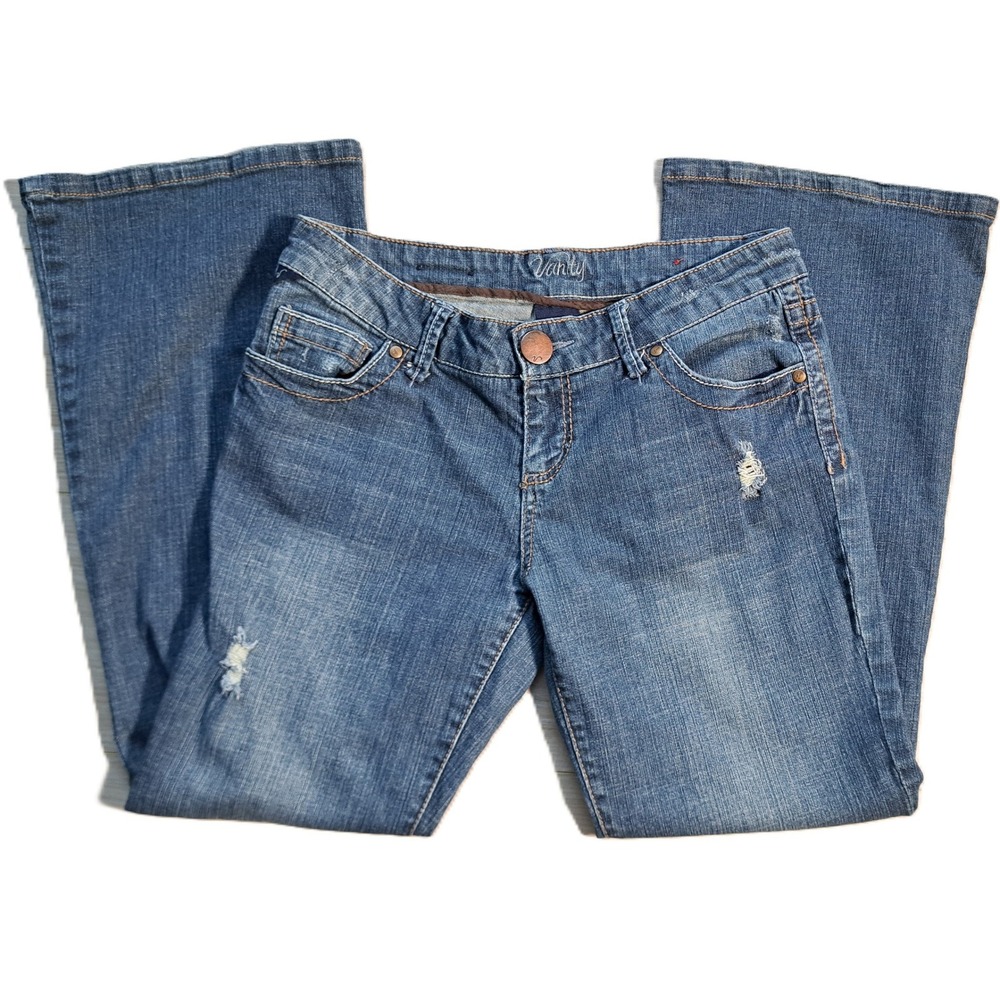 Vanity Bootcut Jeans Y2K Womens 28x29 Medium Wash Distressed Low Rise Denim